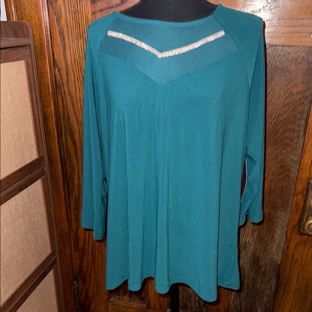 Green Women's Top with Silver Accents